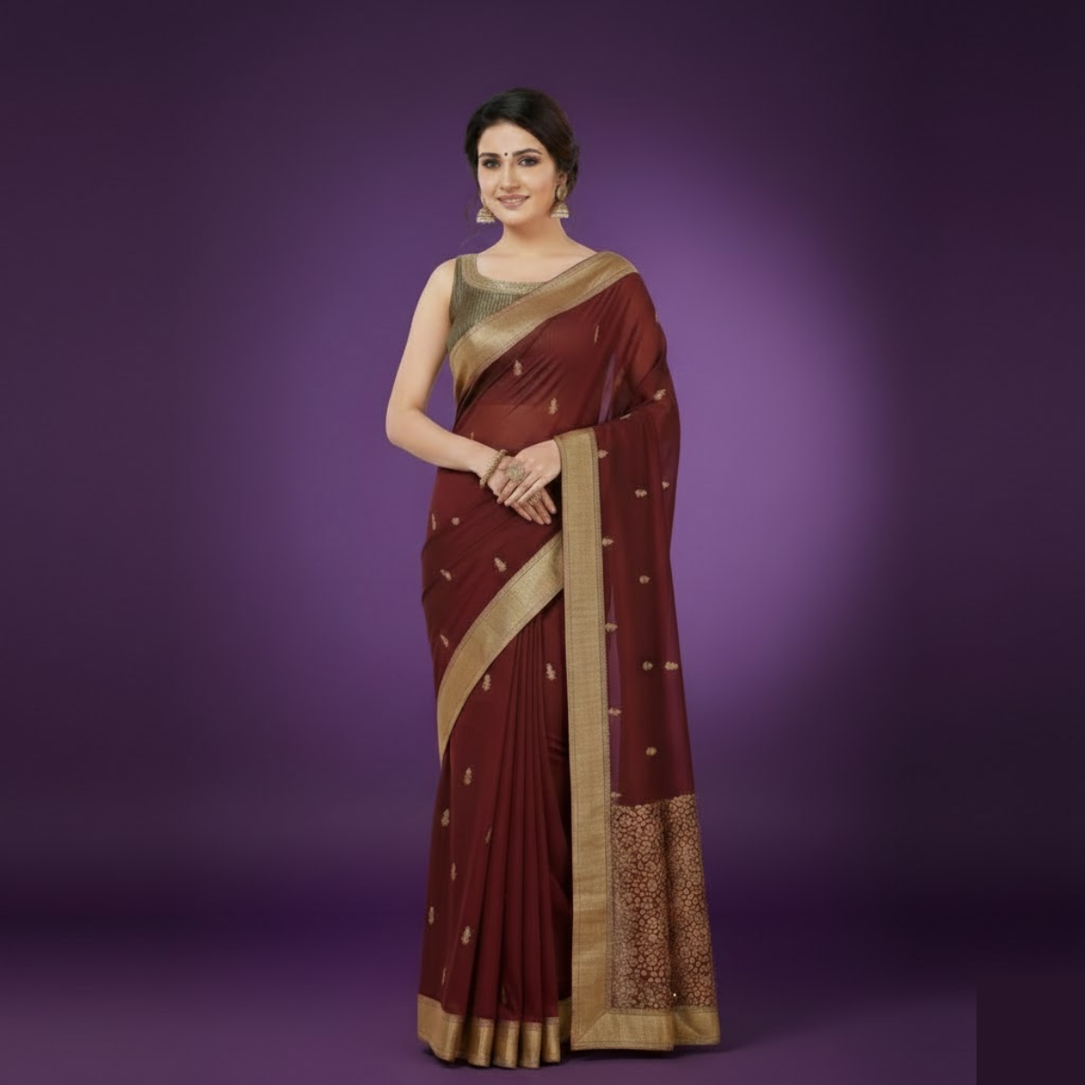 Delicate Handwork Boat Neck Brocade Blouse with Stunning Back.