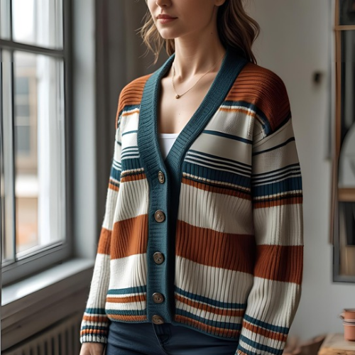 Striped Button-Up Cardigan