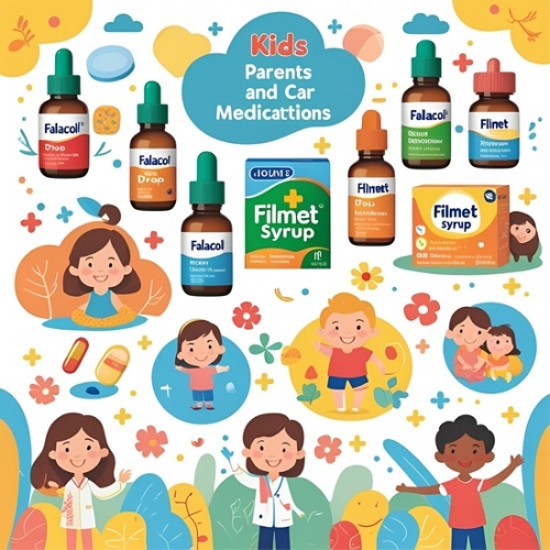 Kids Medication Set Kids Medication Facol Drop, Filmet Syrup+Xemiprox Drop, Ambrox Drop, Brodil Livostar, Napa Syrup 240BDT