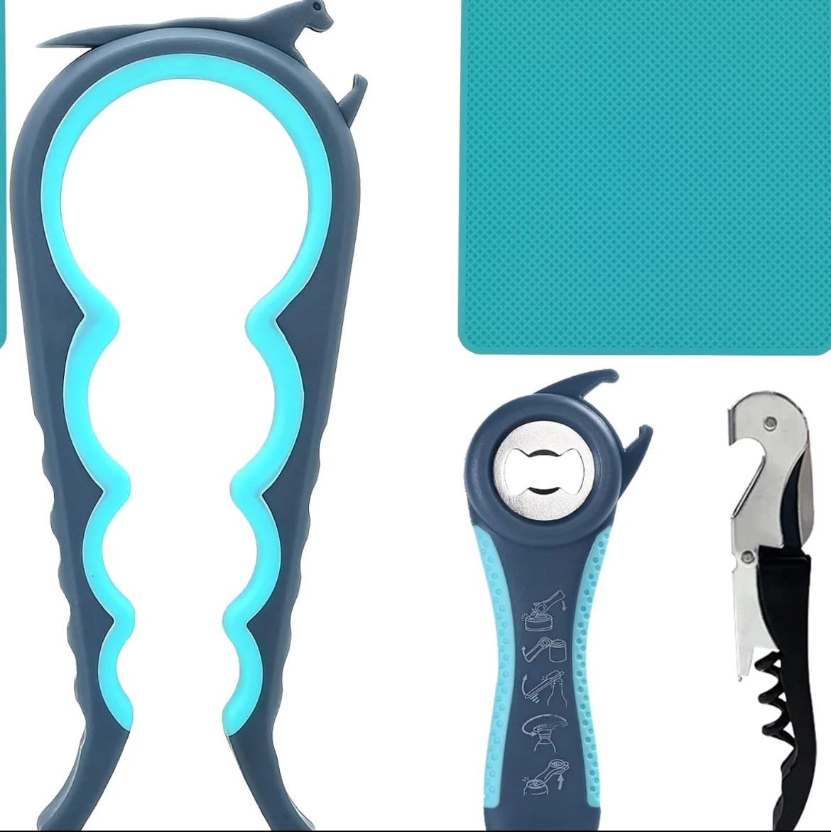 4-in-1Jar Opener Set with Bottle Opener and Silicone Grip