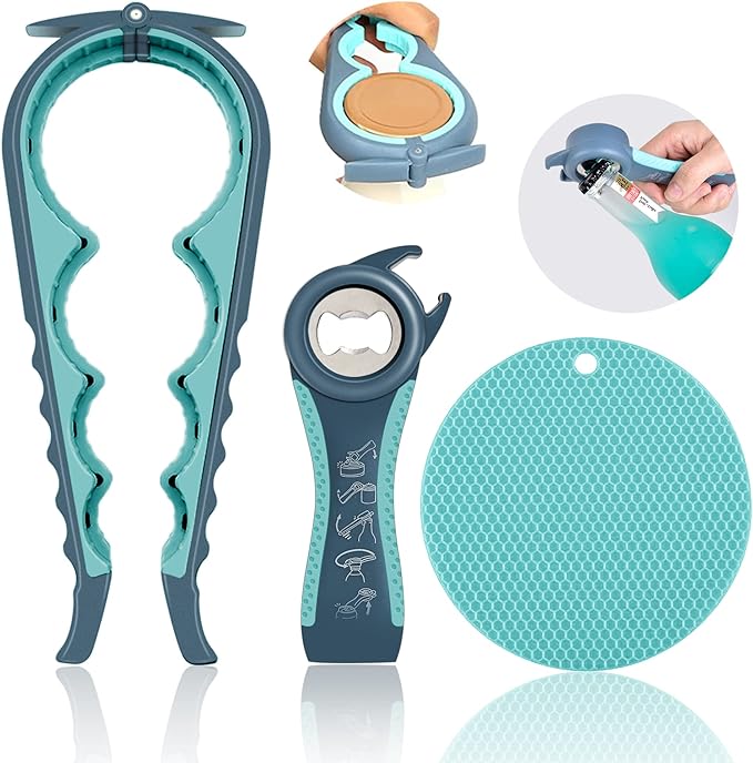 Jar Opener Set with Bottle Opener and Silicone Grip