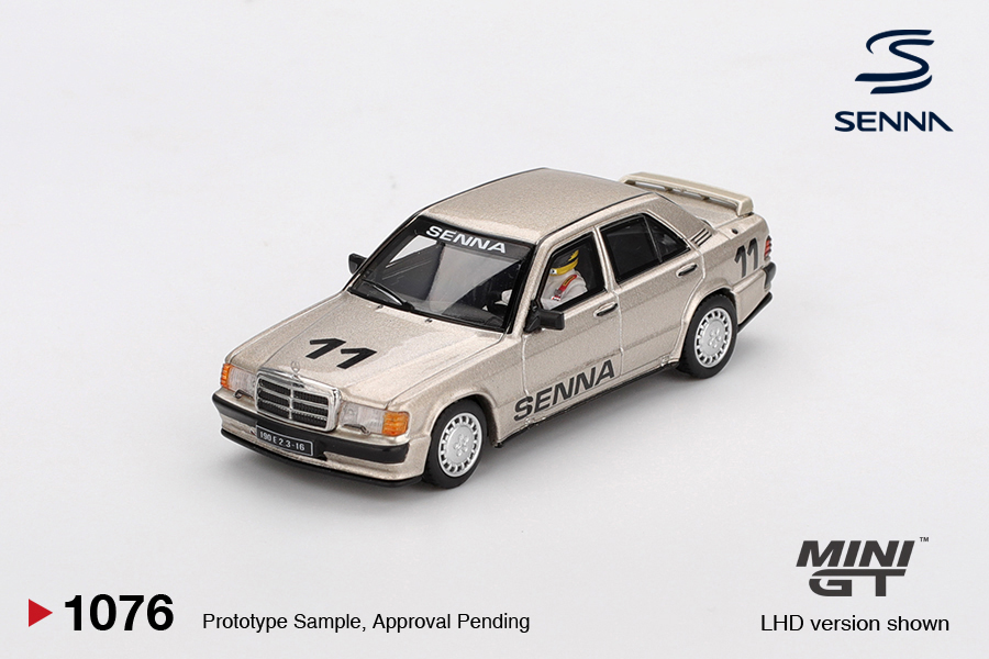 Mini GT MERCEDES-BENZ 190E 2.3-16 #11  AYRTON SENNA W/ FIGURE RACE OF  CHAMPIONS 1984