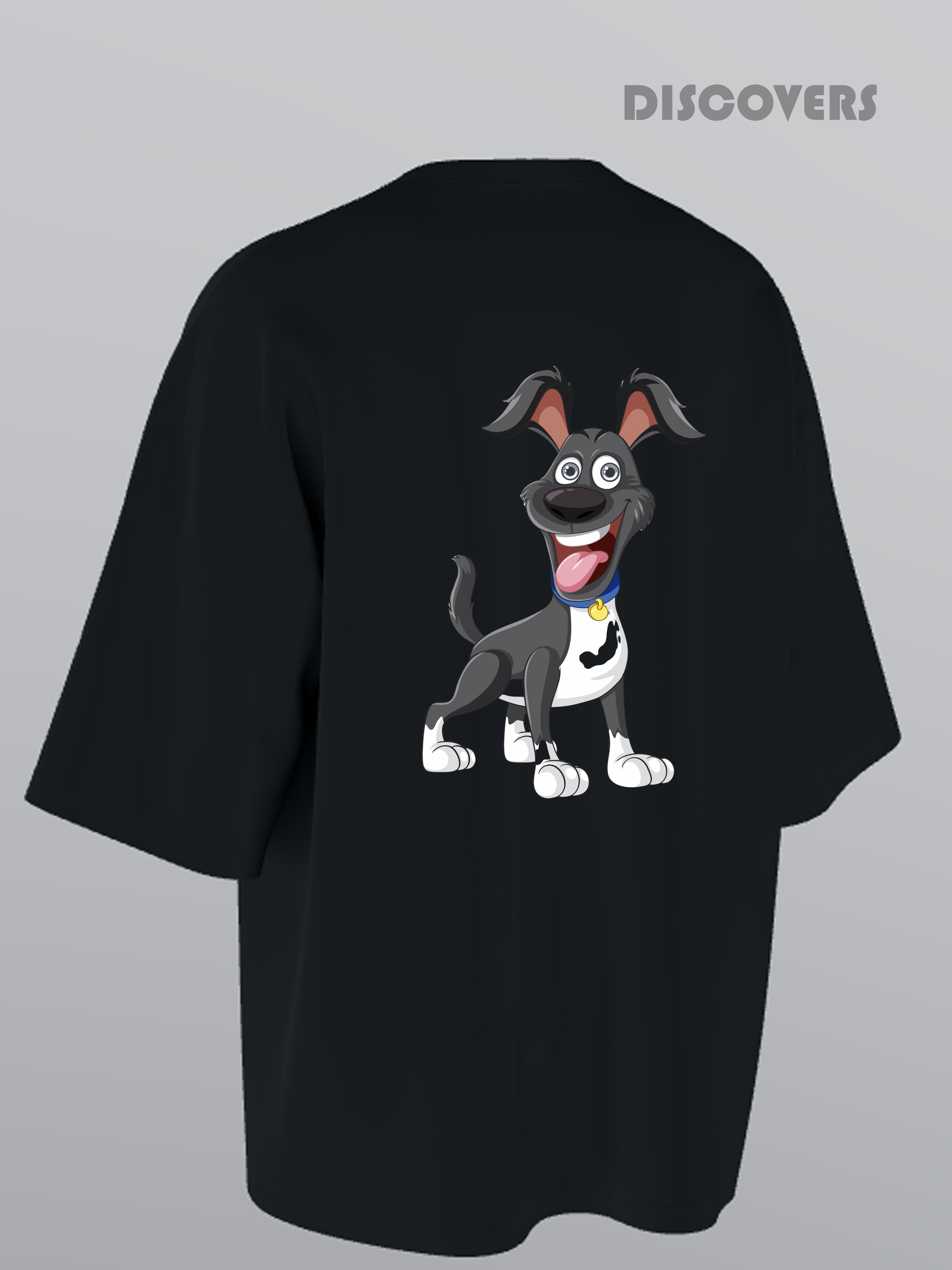 Black T-shirt with Cartoon Dog Print