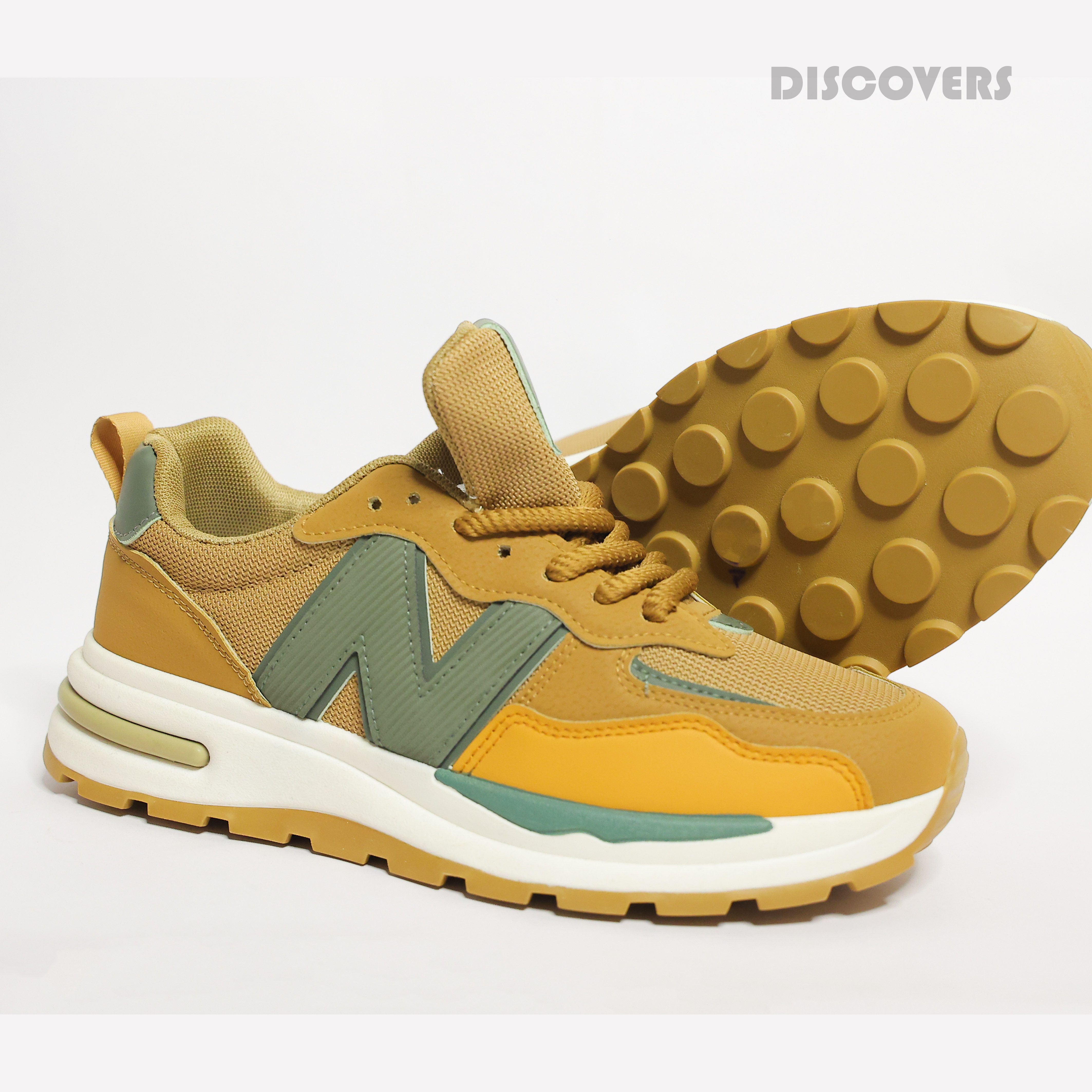 Stylish Tan & Green Sneakers