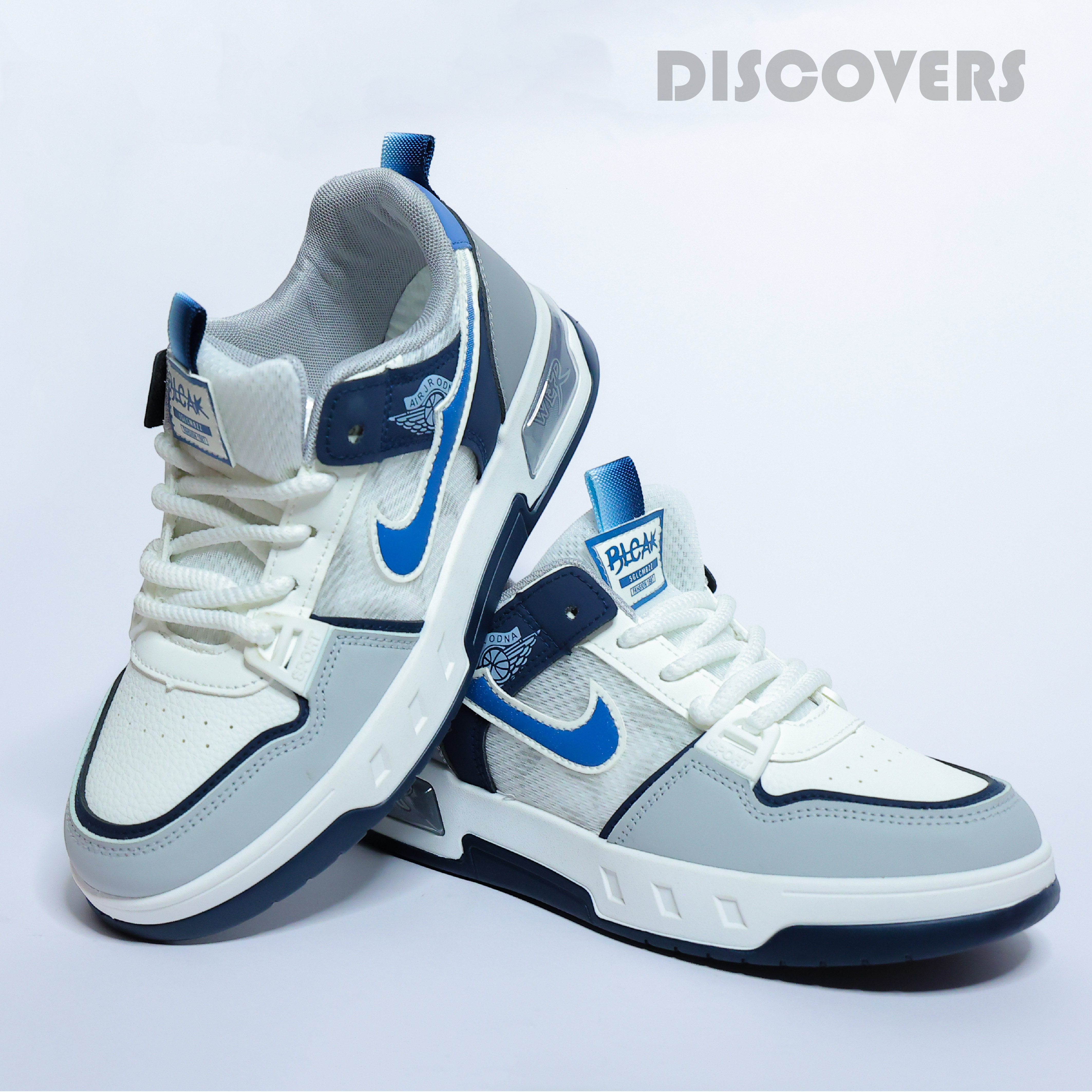 White and Blue Athletic Sneakers