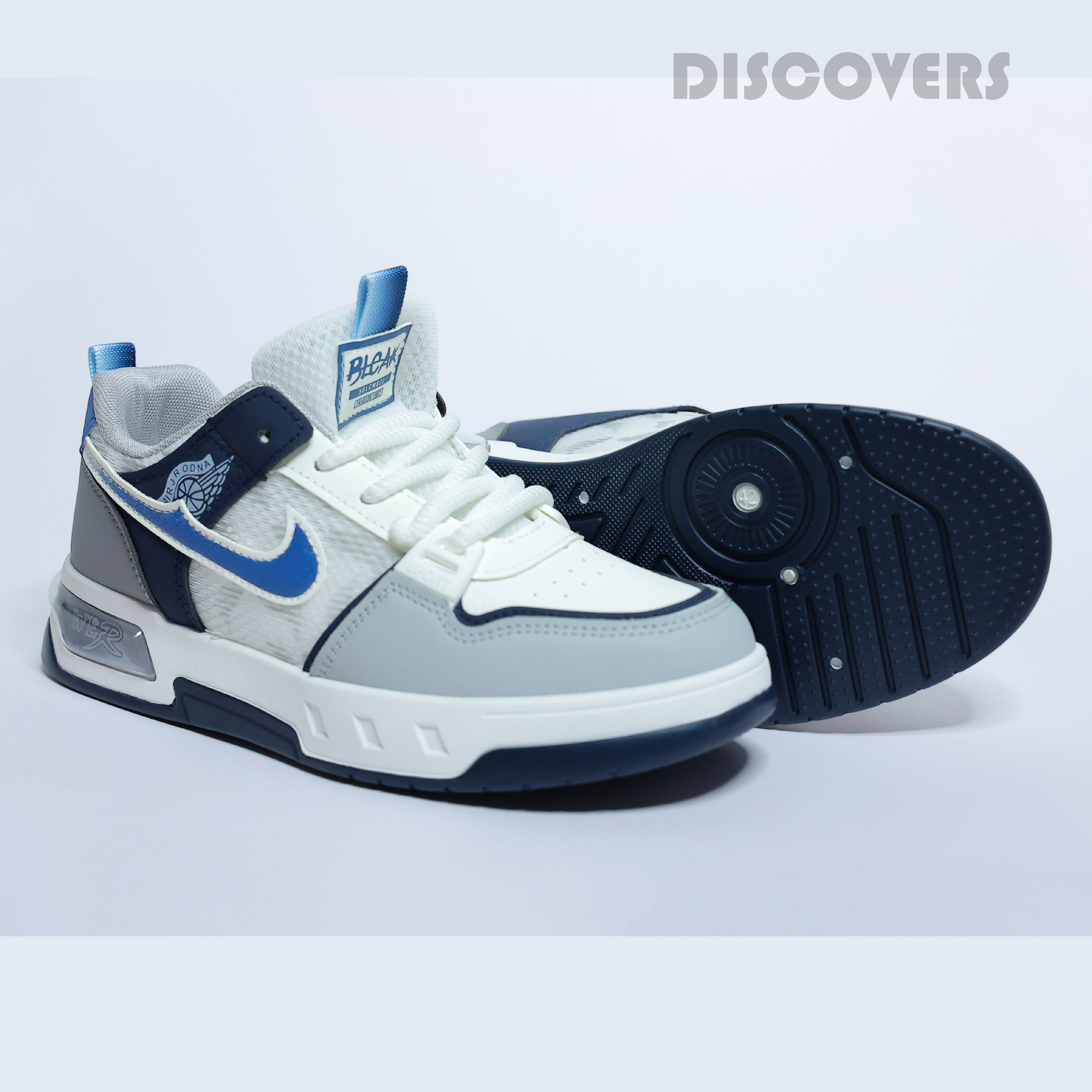 White and Blue Athletic Sneakers