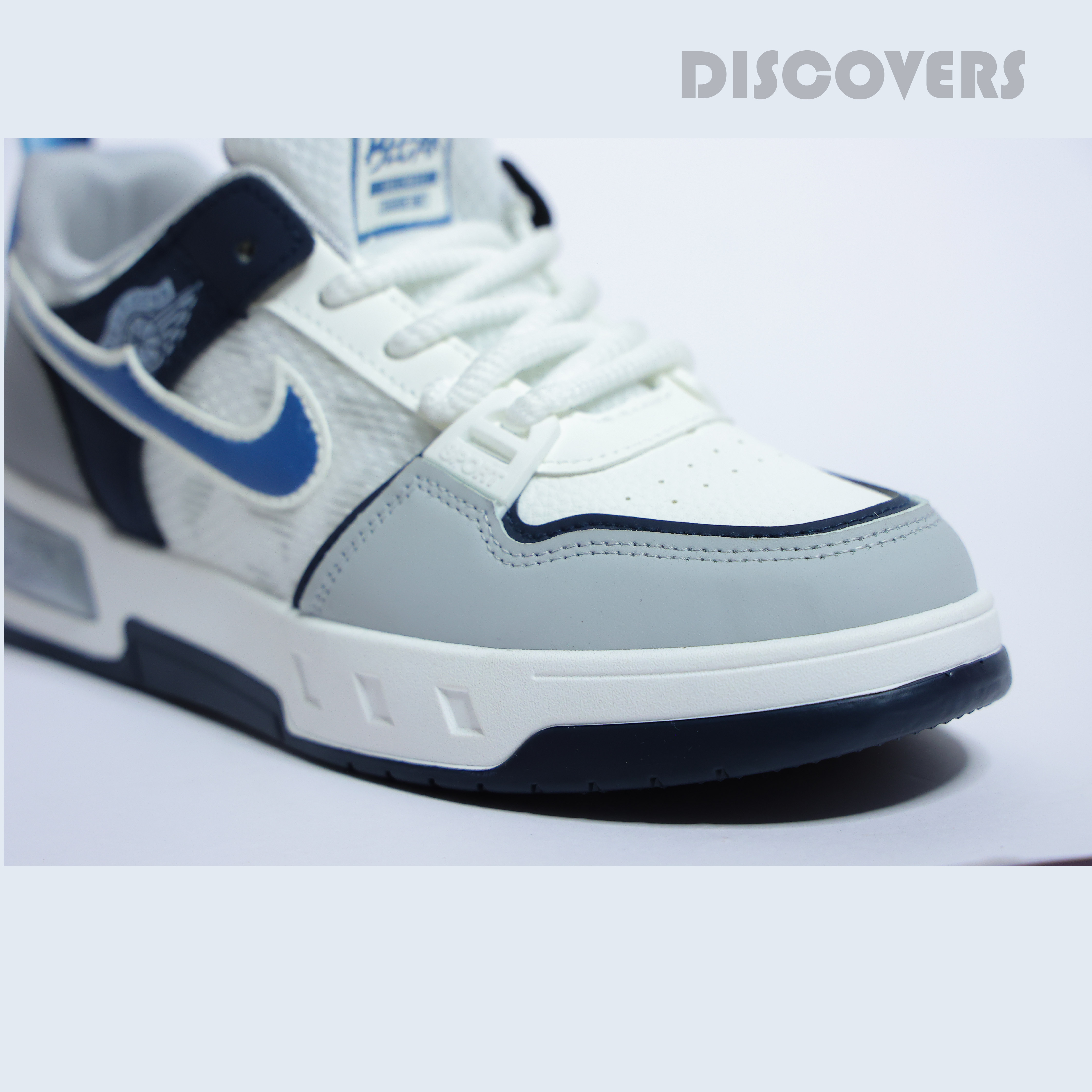 White and Blue Athletic Sneakers