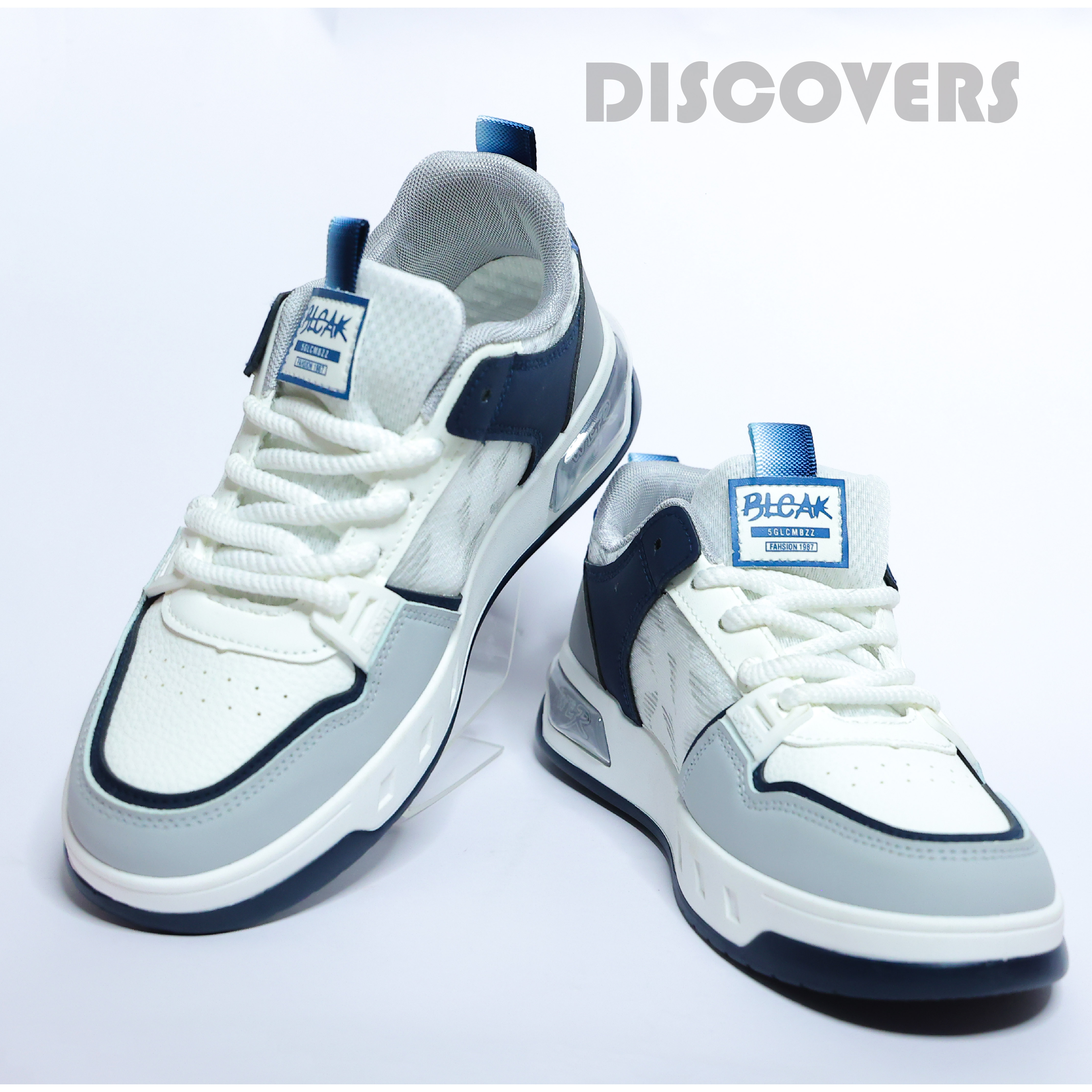 White and Blue Athletic Sneakers