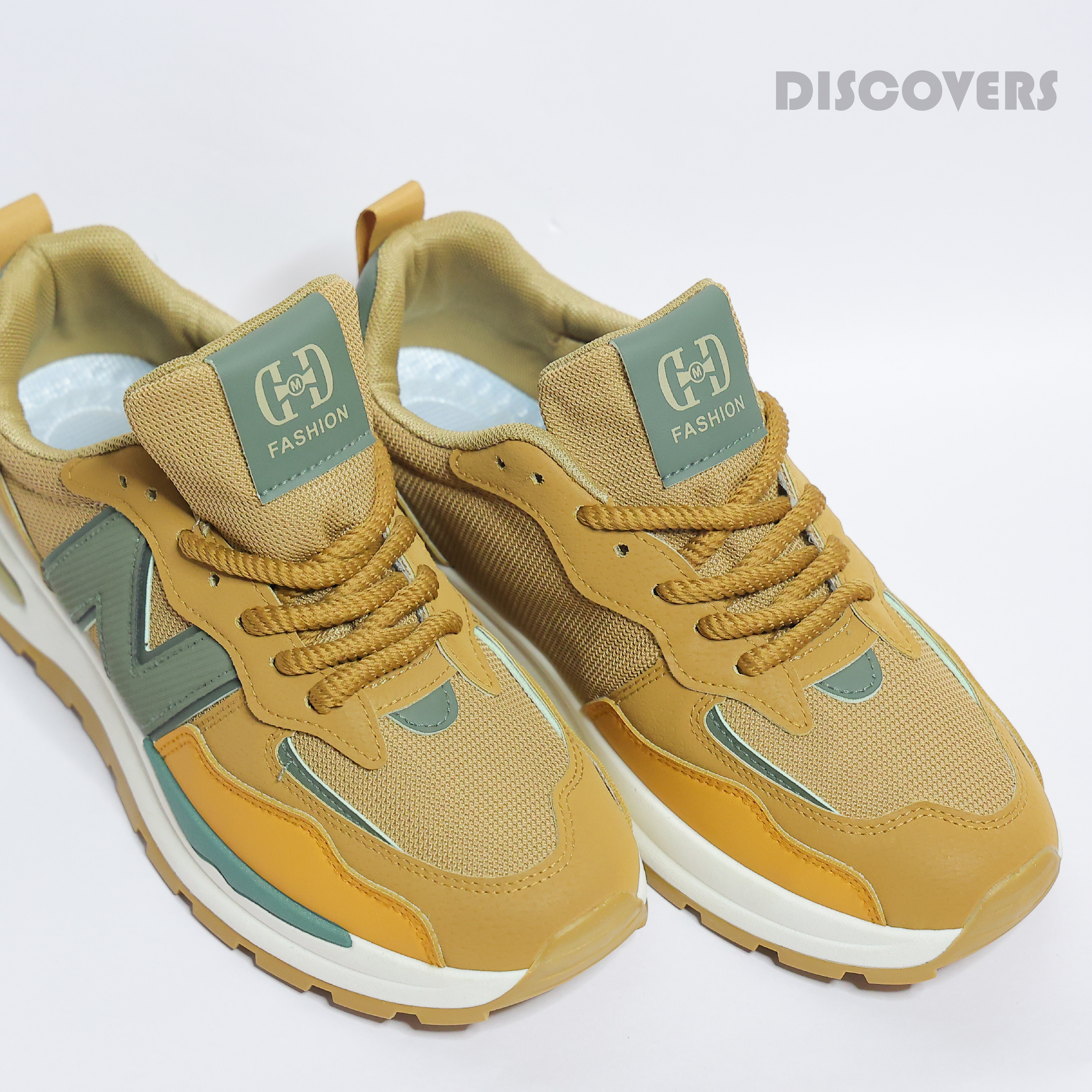 Stylish Tan & Green Sneakers