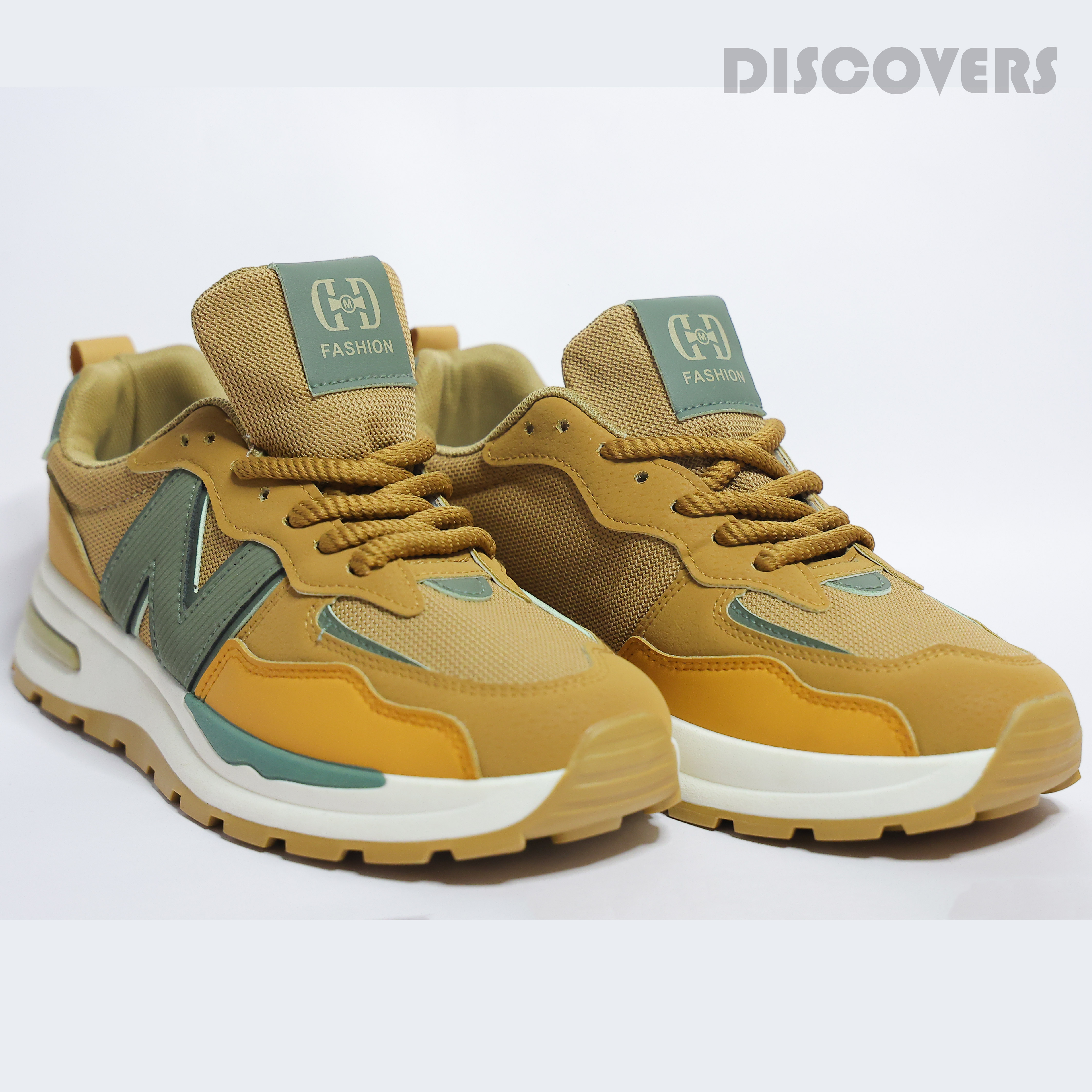 Stylish Tan & Green Sneakers