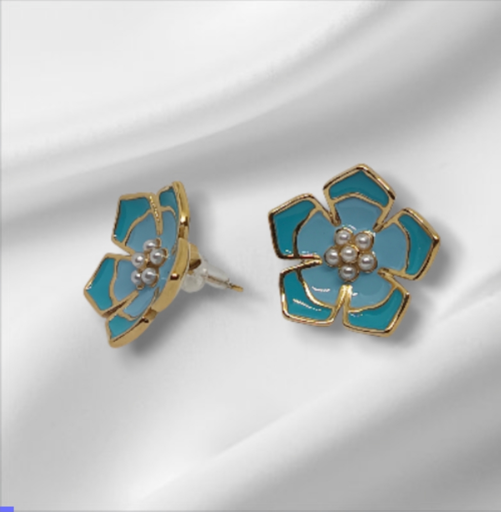 Boucles d'oreilles fleur émaillée KILLY bleues