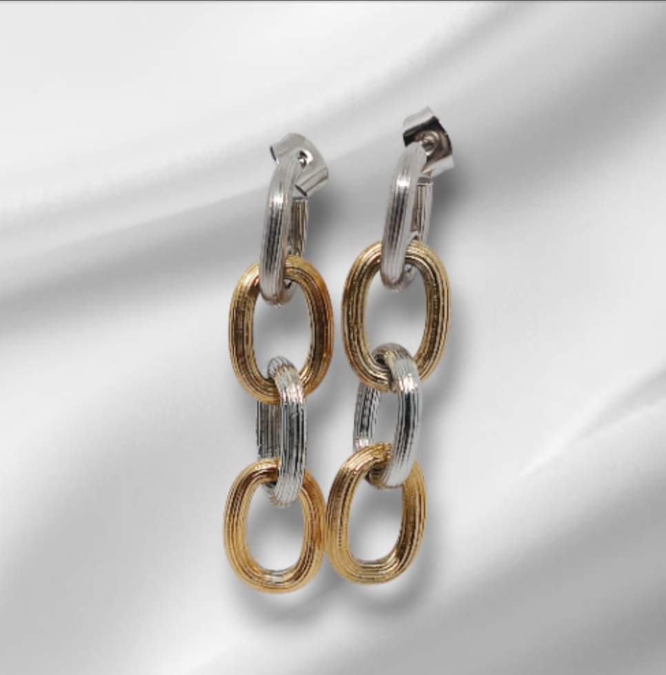 Boucles d'oreilles chaînées bicolores GINA