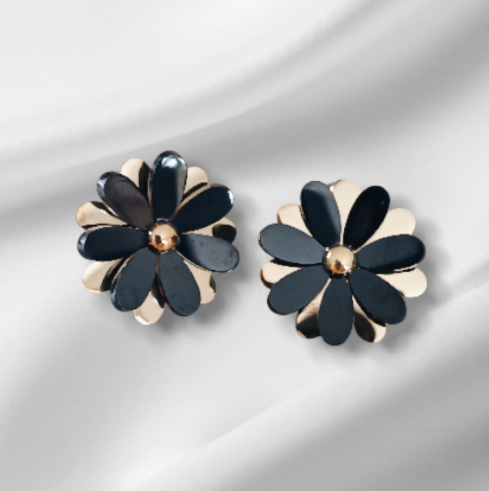 Boucles d'oreilles marguerite FLORY noires