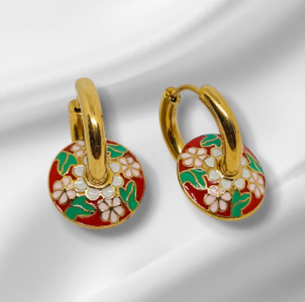 Boucles d'oreilles en émail coloré LEA rouges