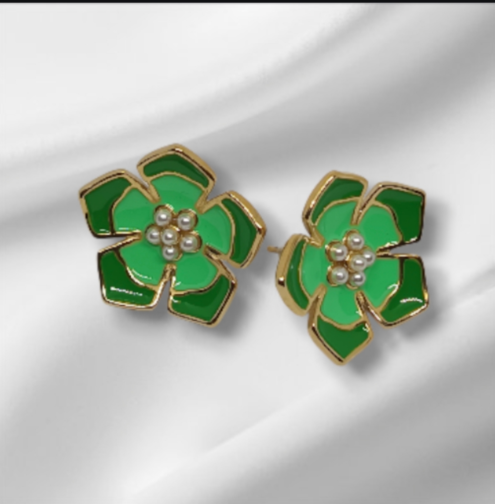 Boucles d'oreilles fleur émaillée KILLY vertes