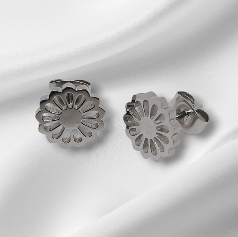 Boucles d'oreilles fleur acier argenté AMY