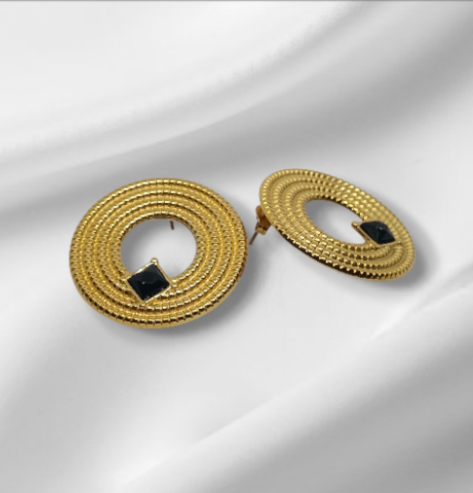 Boucles d'oreilles dorées RONDA noires