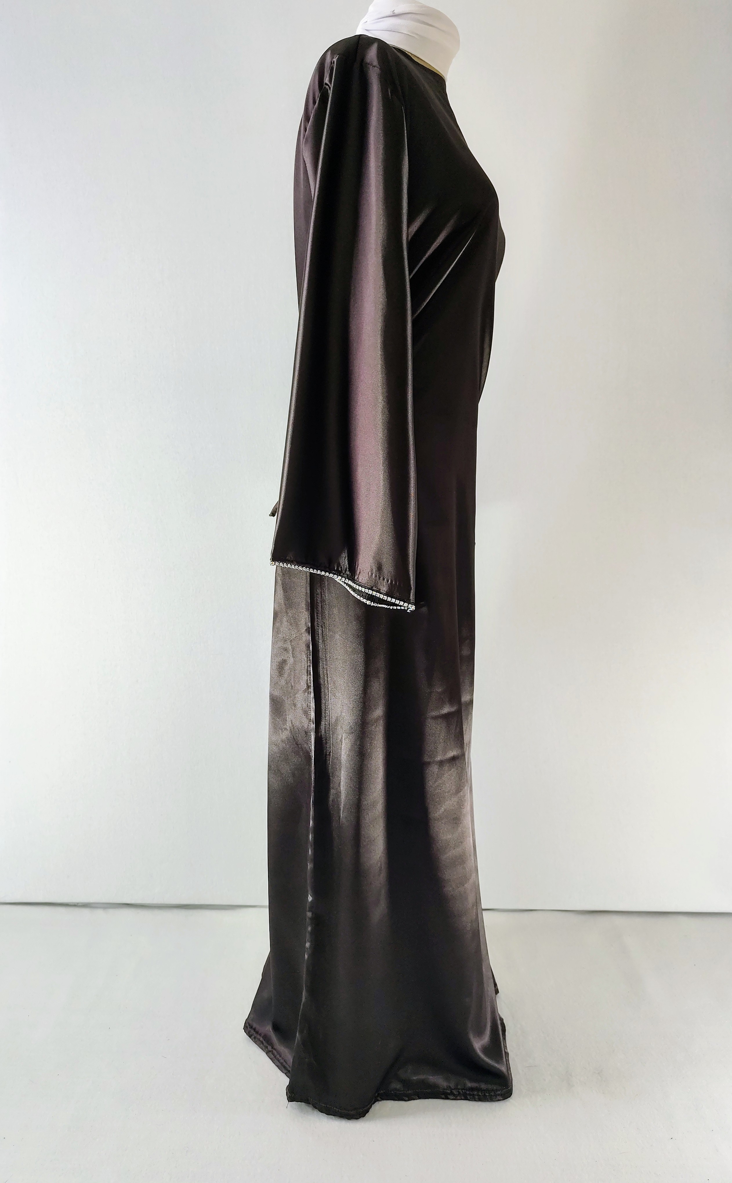 Robe Dubaï longue pas cher, marron foncé avec manches longues