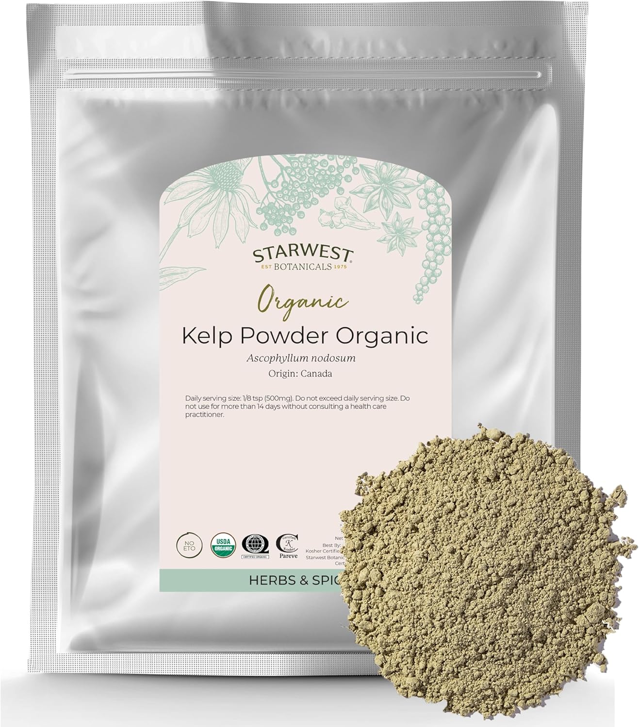 Starwest Botanicals Organic Kelp Powder with Adjustable Measuring Spoon