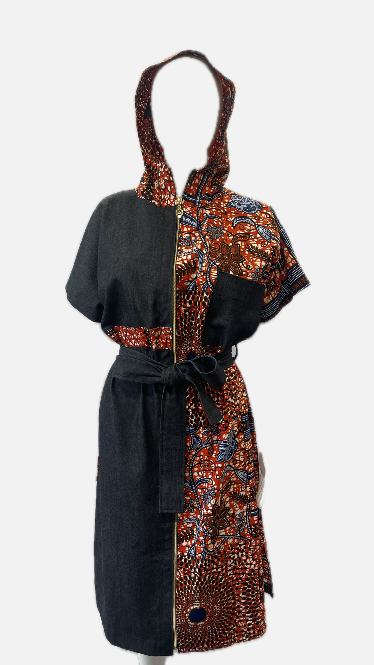 Stylish Hooded Denim Dress with denim belt