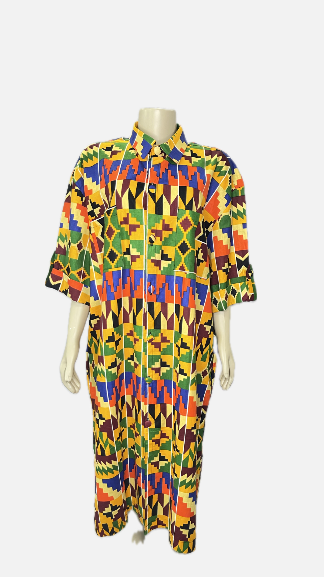 Colorful Kente African Print Shirt Dress