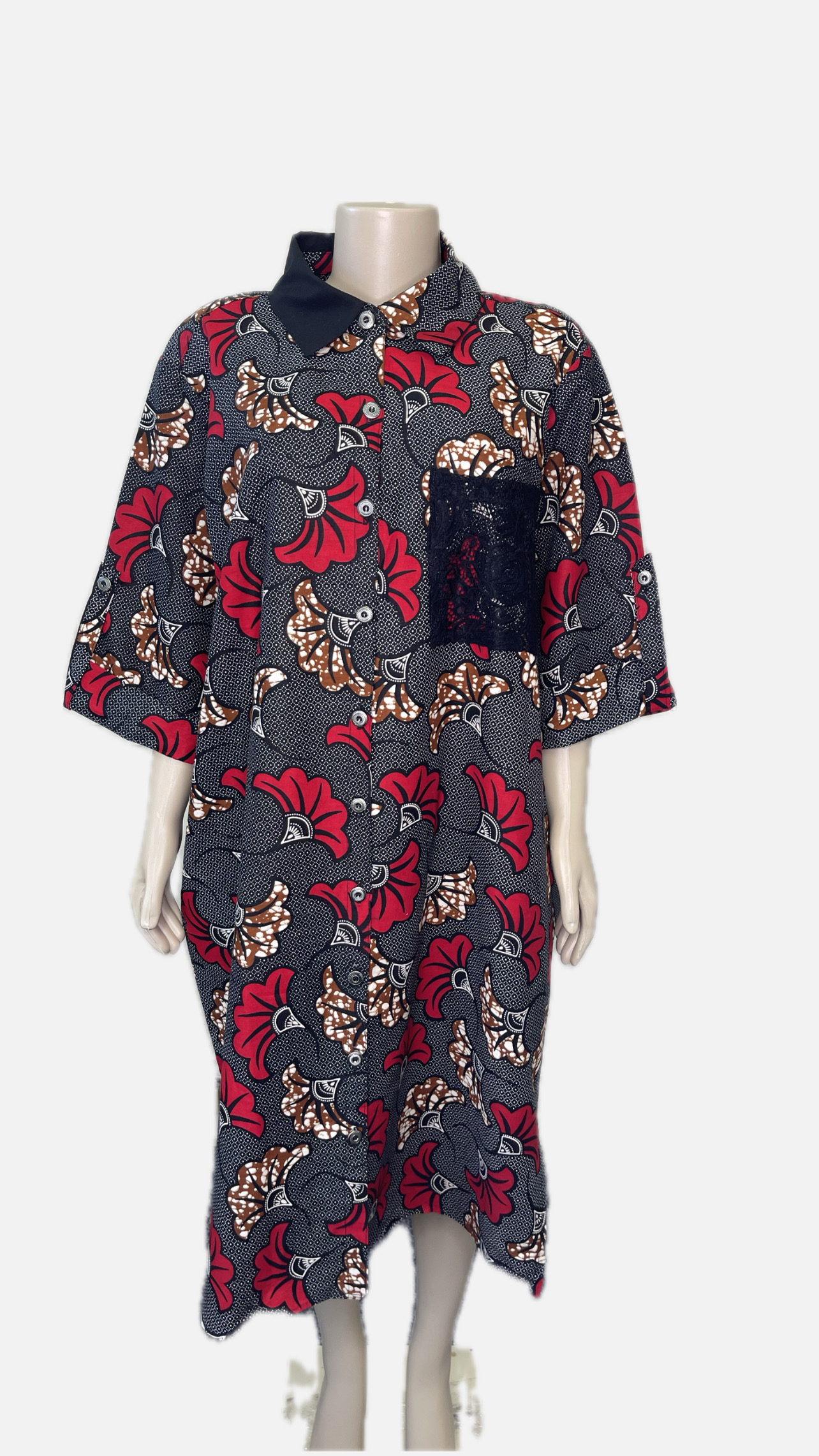 Floral African Print Long Shirt Dress