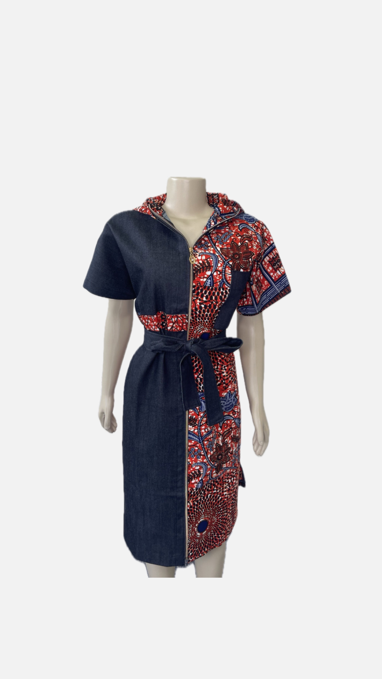 Stylish Hooded Denim Dress with denim belt