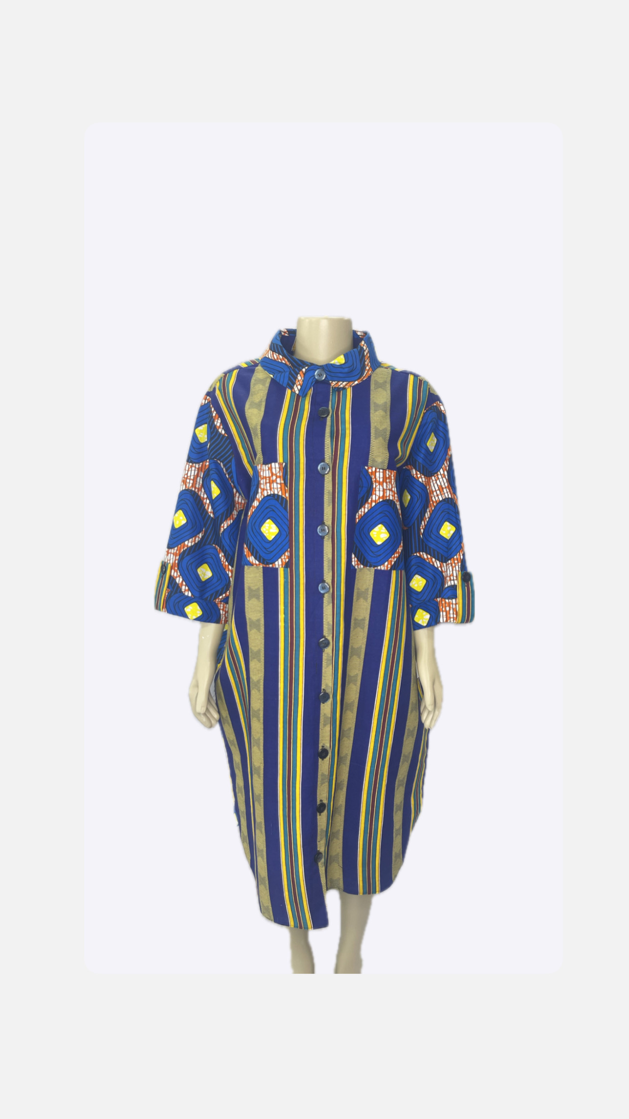 Colorful Striped African print Button-Up shirt Dress