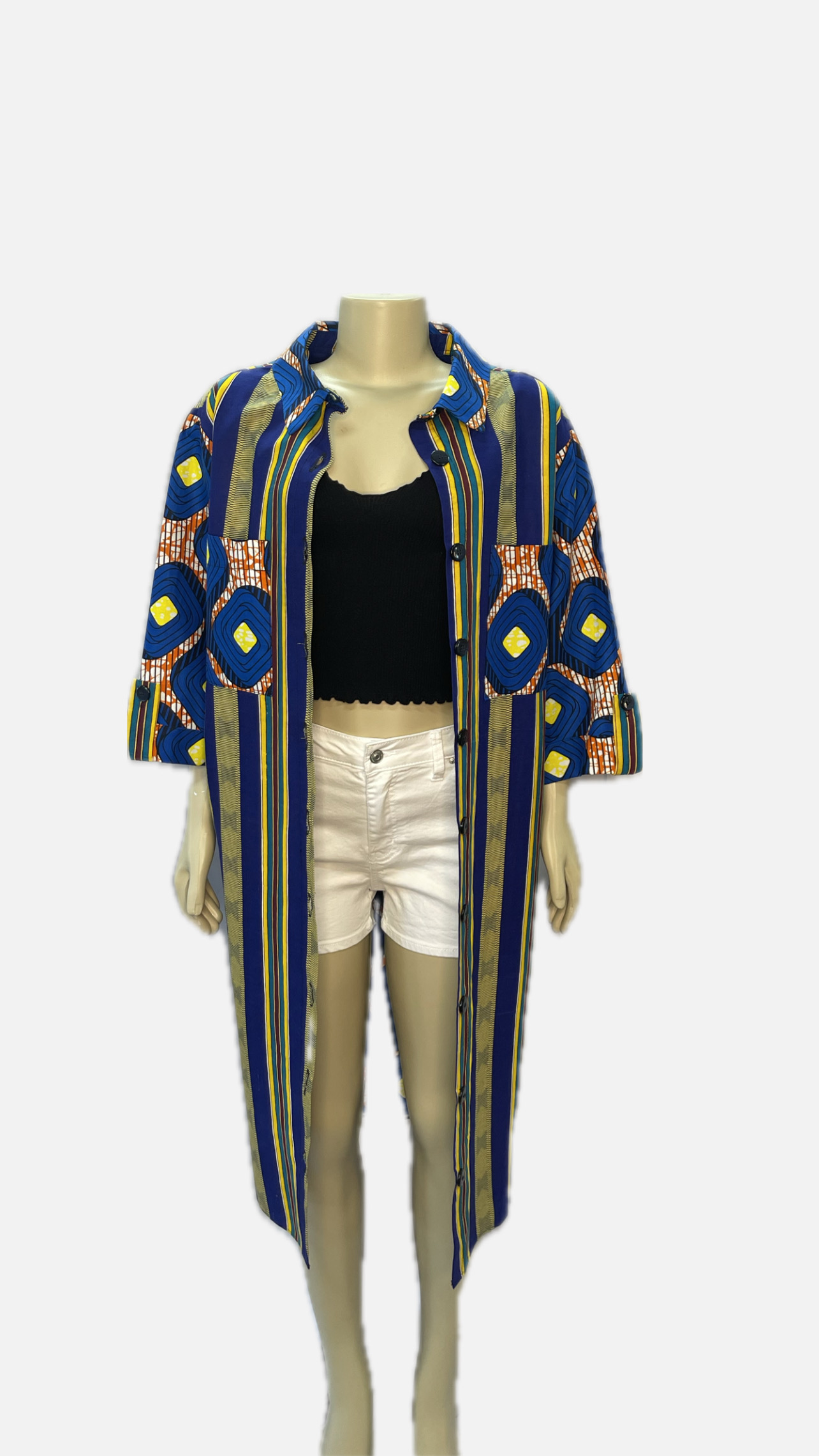 Colorful Striped African print Button-Up shirt Dress