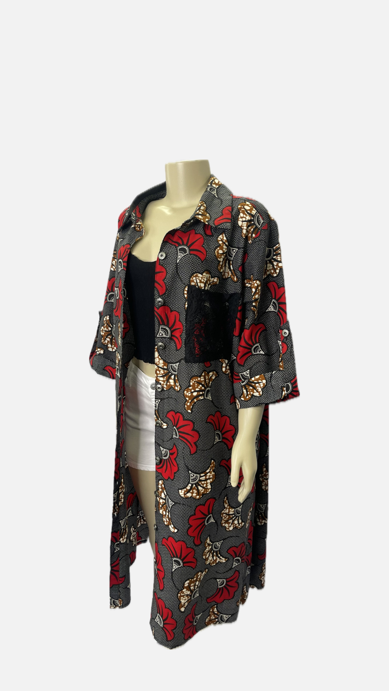Floral African Print Long Shirt Dress