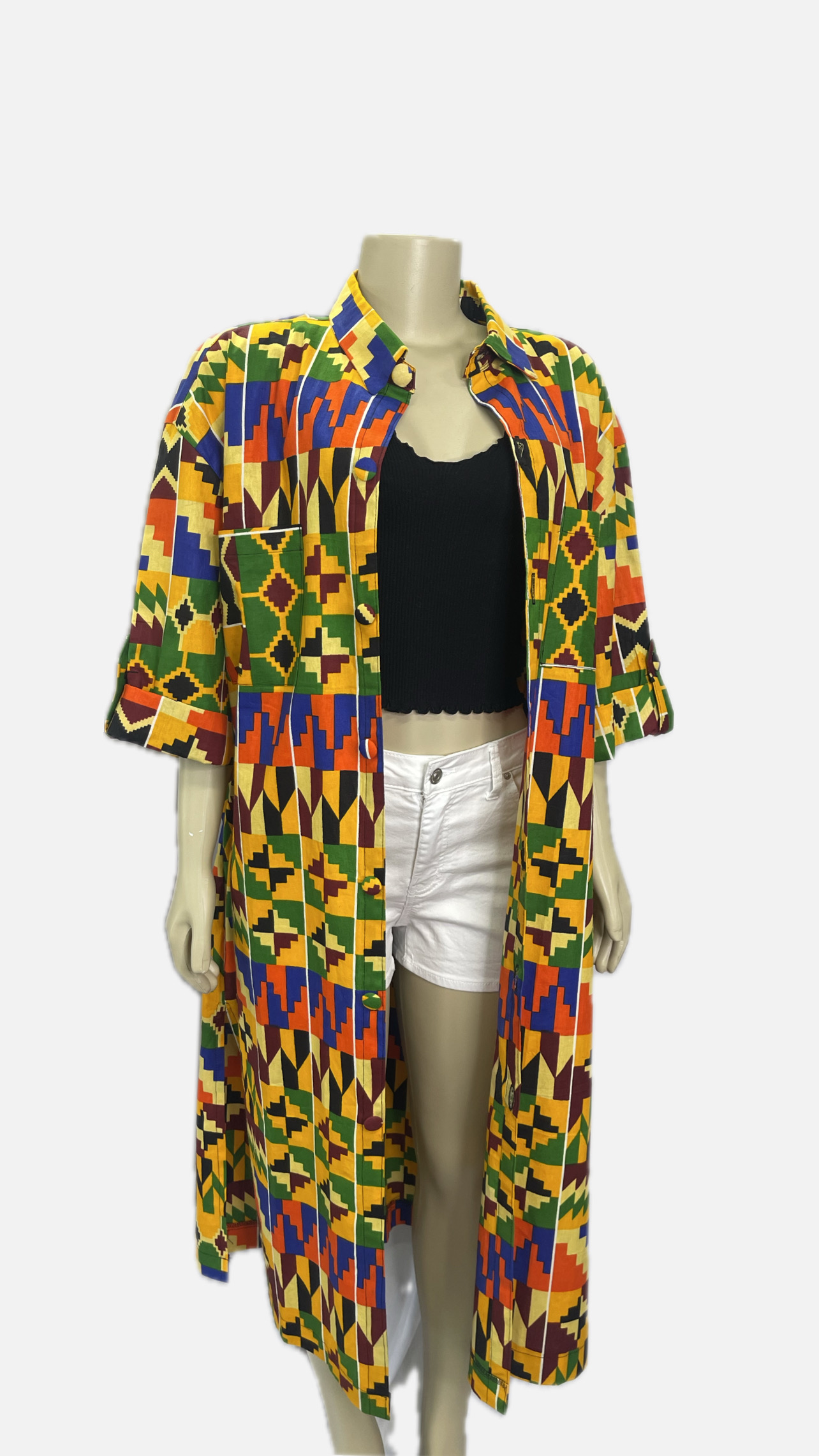 Colorful Kente African Print Shirt Dress