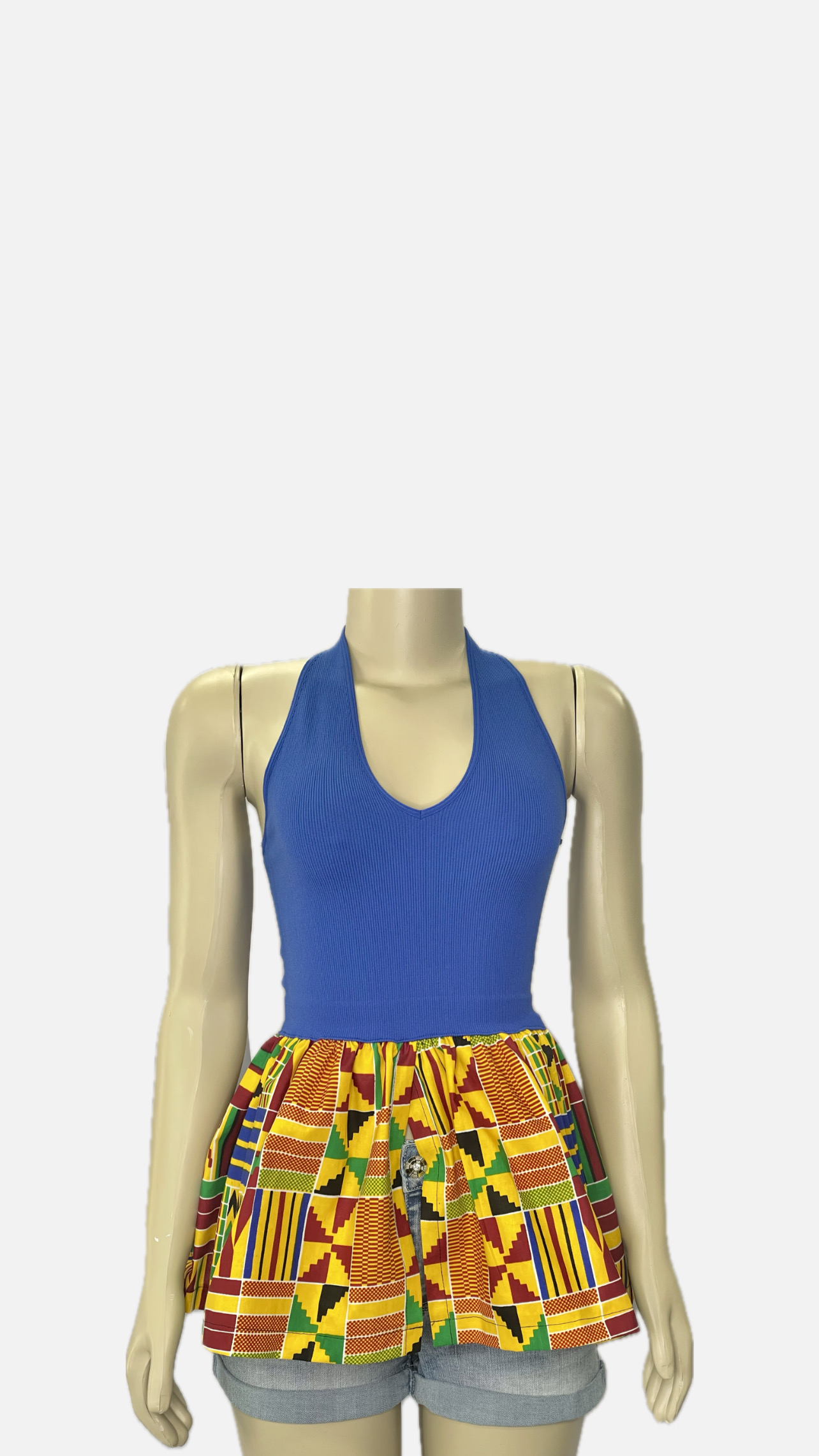 Halter Neck Top with African Print Peplum 1
