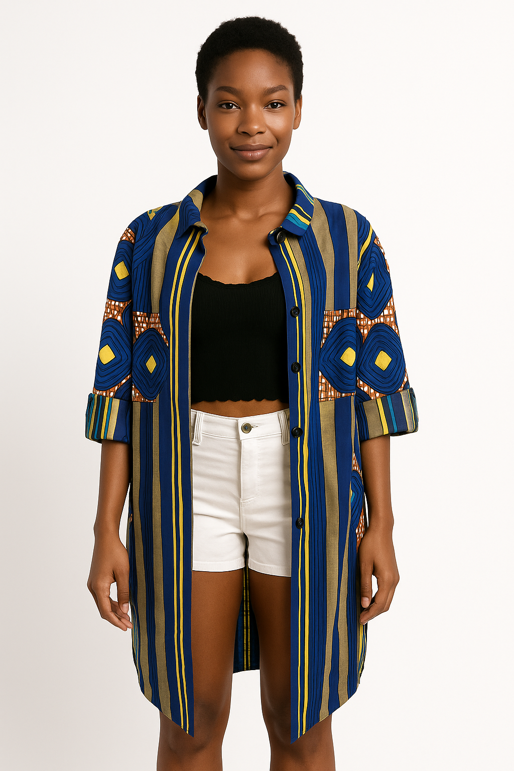 Colorful Striped African print Button-Up shirt Dress
