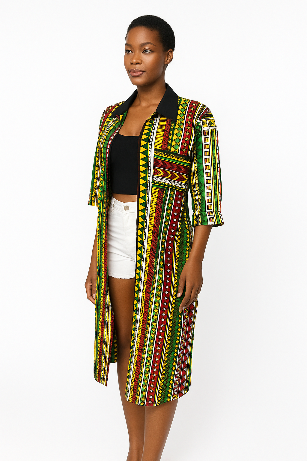 Colorful African print Long-Sleeve shirt Dress