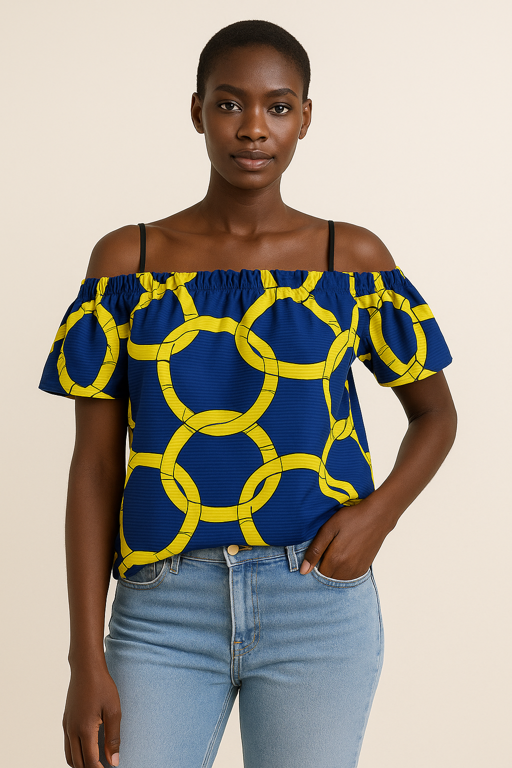 Blue African print Off-Shoulder Top