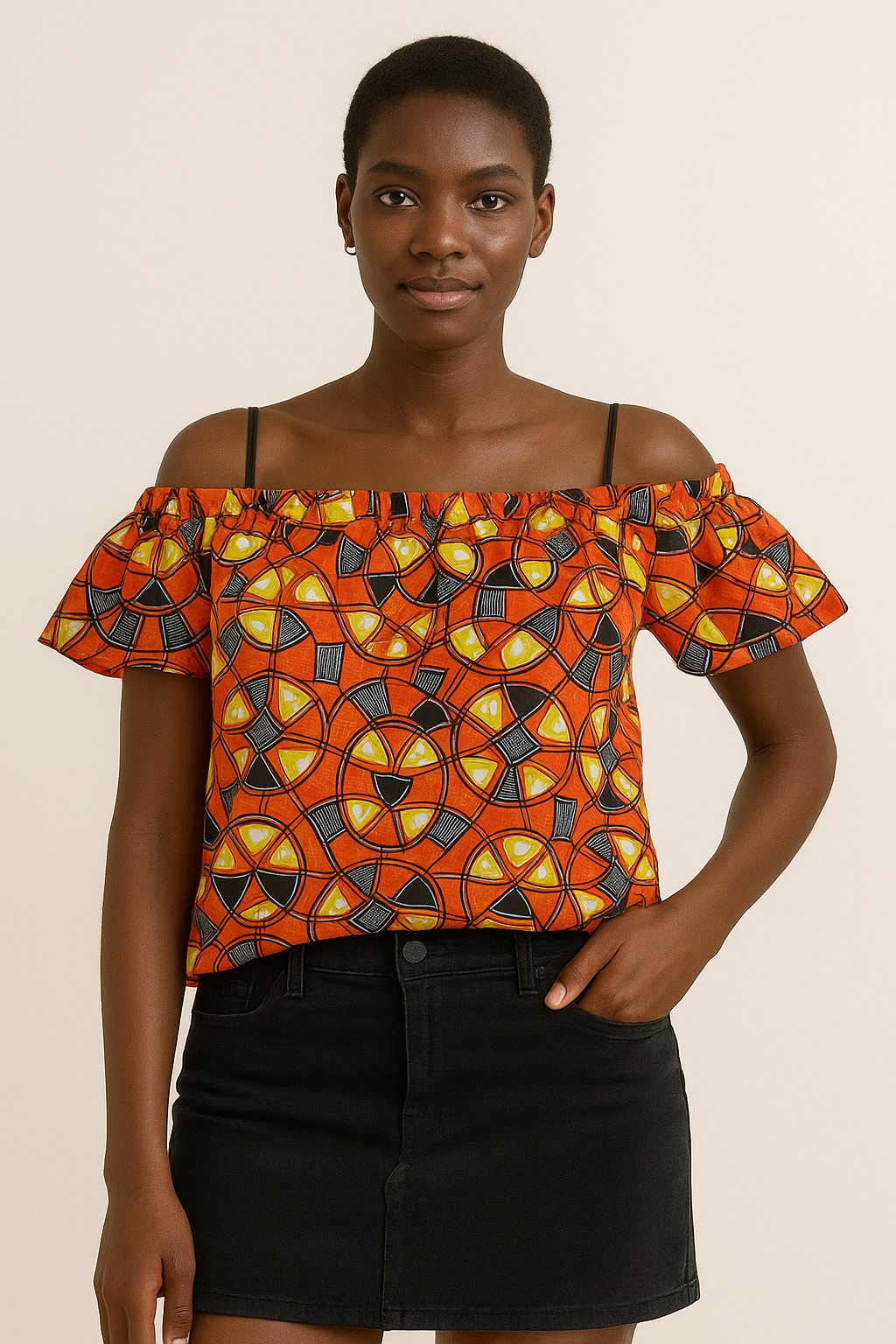 Orange African print Off-Shoulder Top