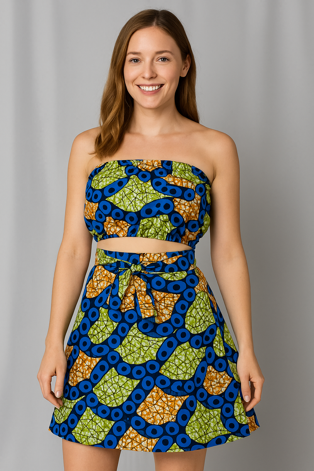African print Colorful bandeau top and wrap skirt 2