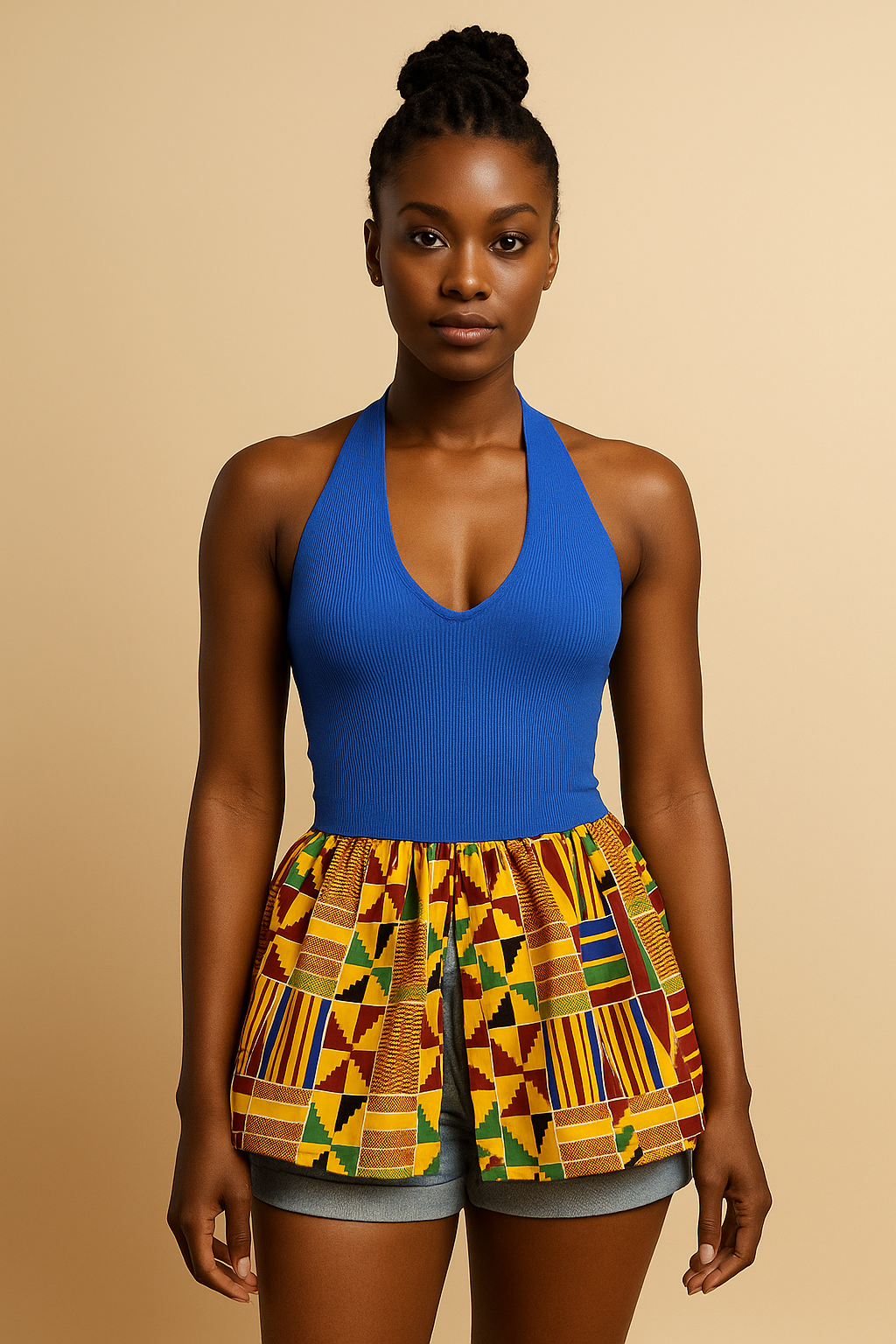 Halter Neck Top with African Print Peplum 1