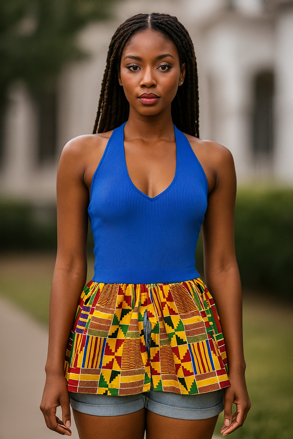 Halter Neck Top with African Print Peplum 1