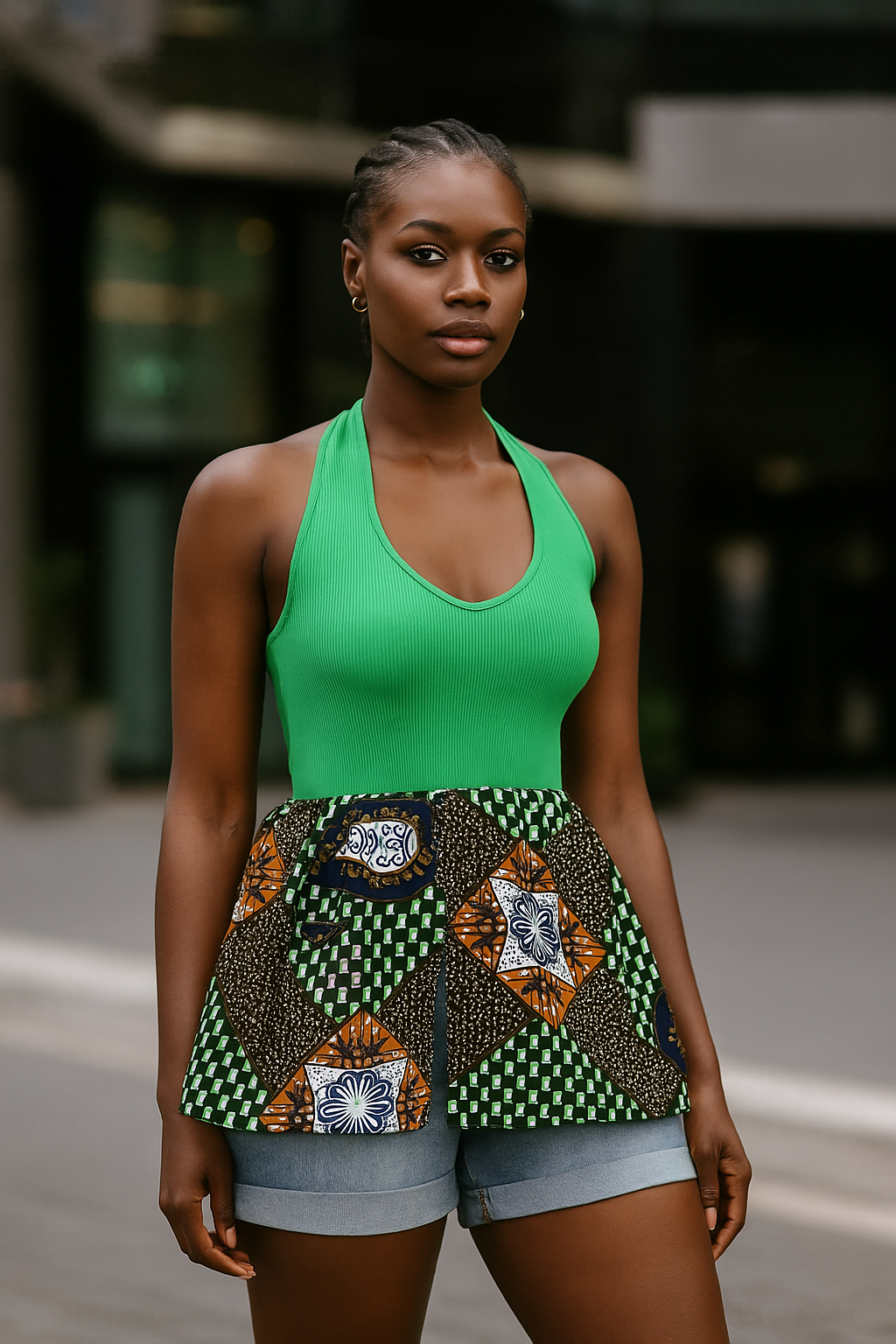 Halter Neck Top with African Print Peplum 4