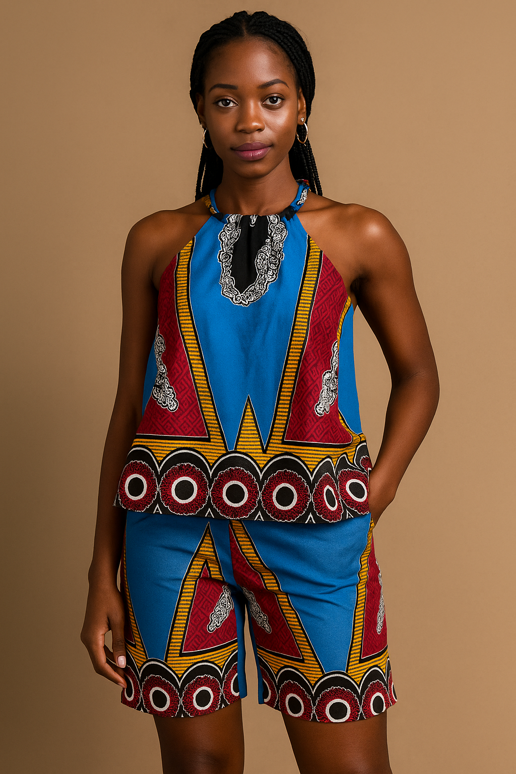 Vibrant African Print Halter Top and Shorts Set