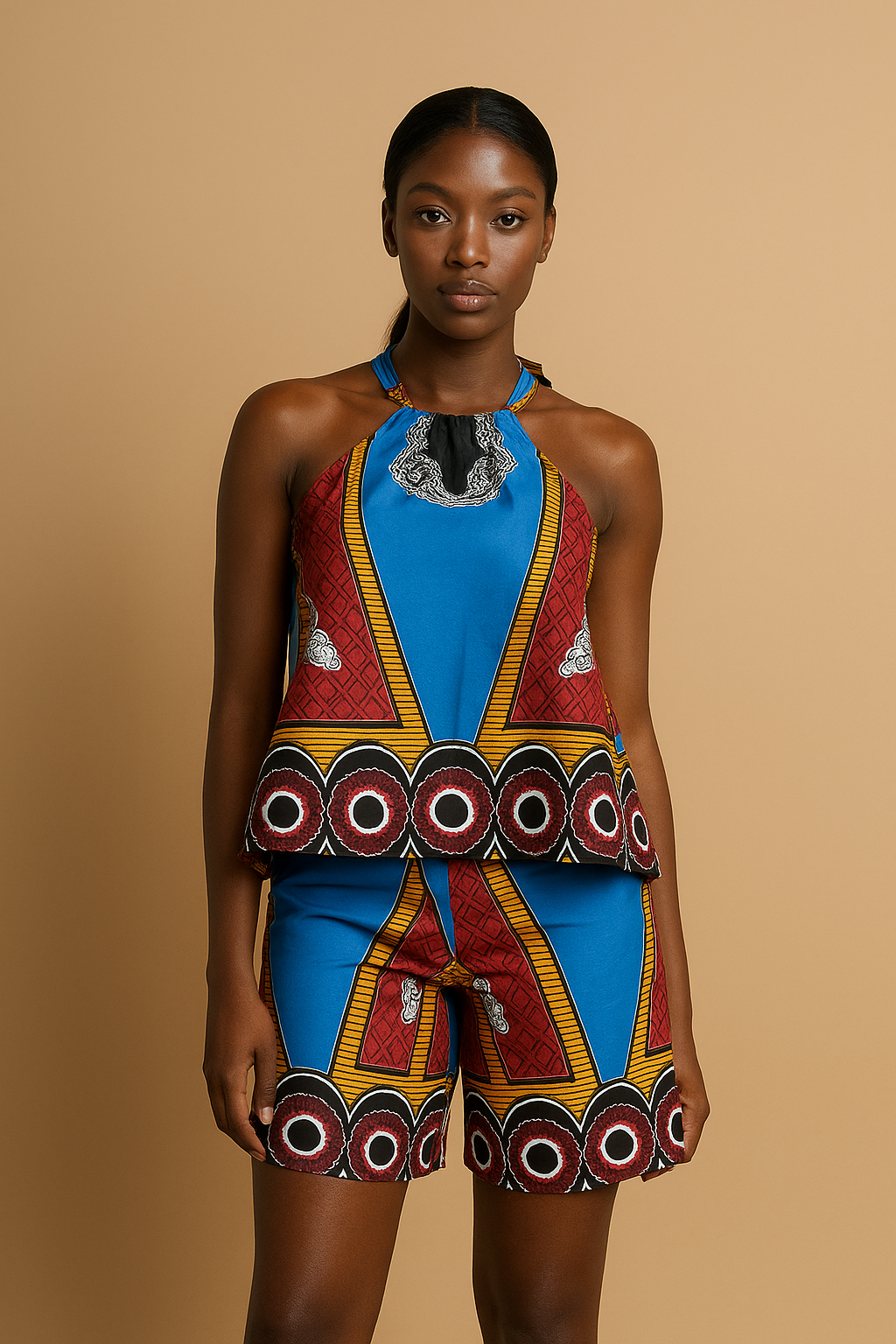 Vibrant African Print Halter Top and Shorts Set