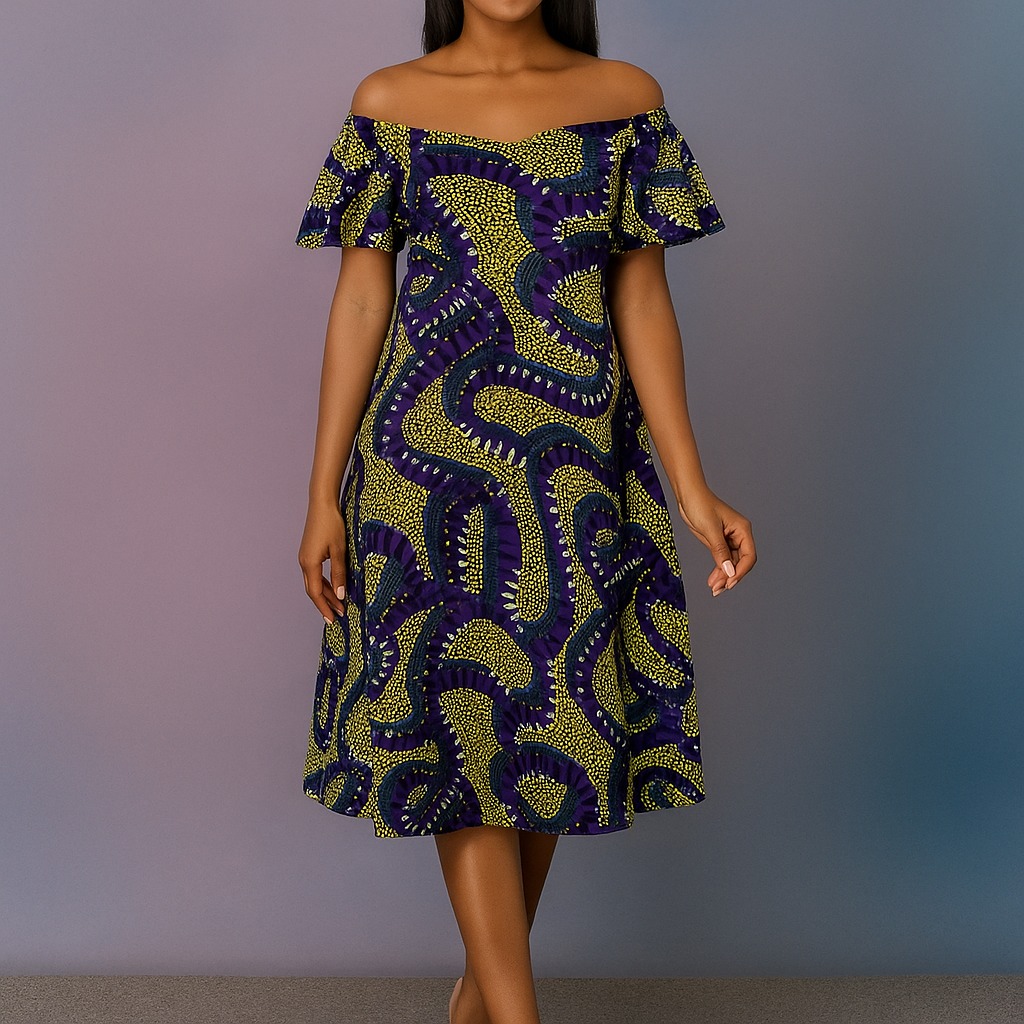 Purple/Yellow African print Dress