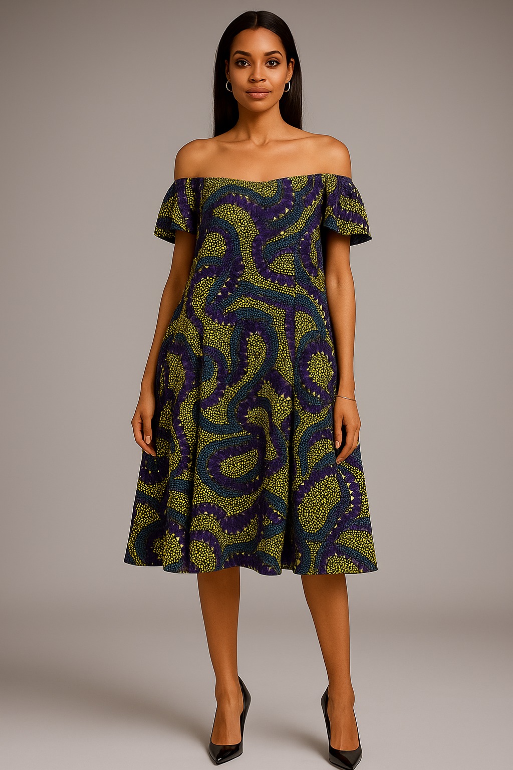 Purple/Yellow African print Dress