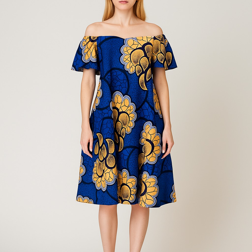 Off-Shoulder Flower African Print Dress