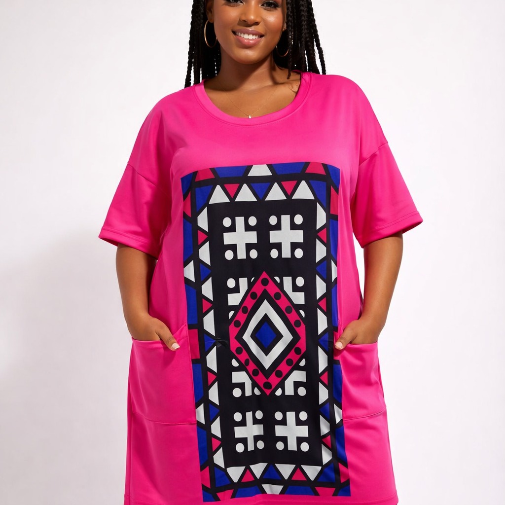 Afro Print Pink Tunic Dress