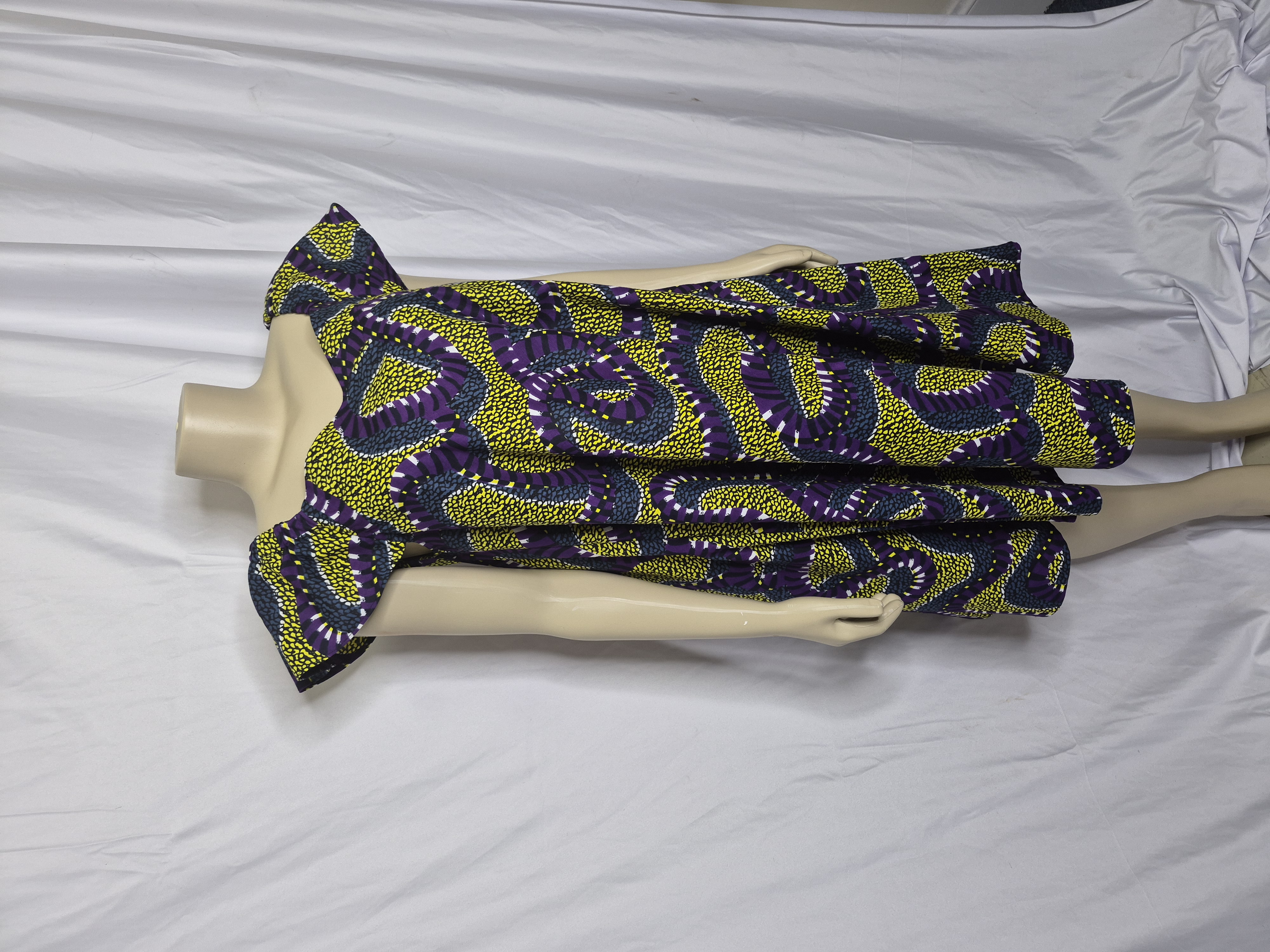 Purple/Yellow African Print Midi Dress