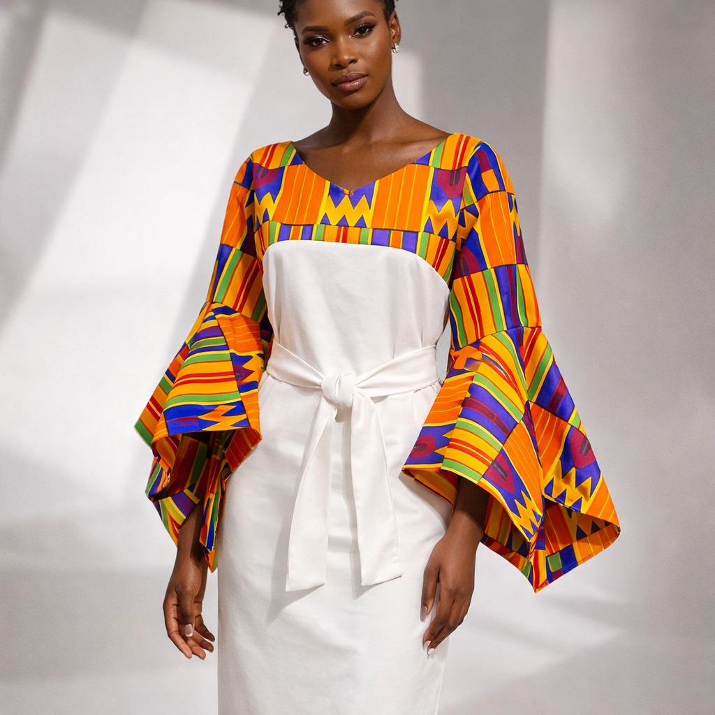 Kente Trimmed White Dress
