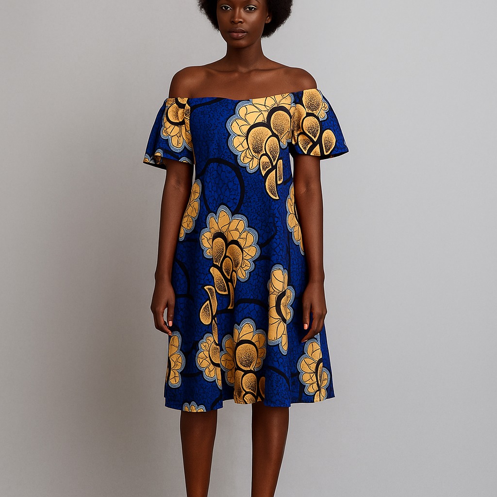 Off-Shoulder Flower African Print Dress