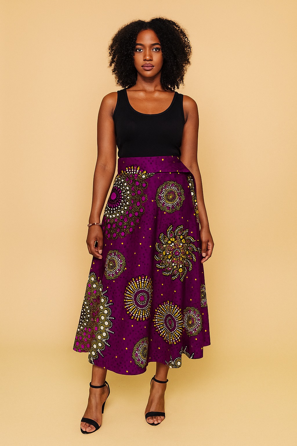 Purple Ankara Print Midi Wrap Skirt